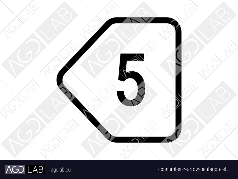 Number 5 arrow pentagon left icon
