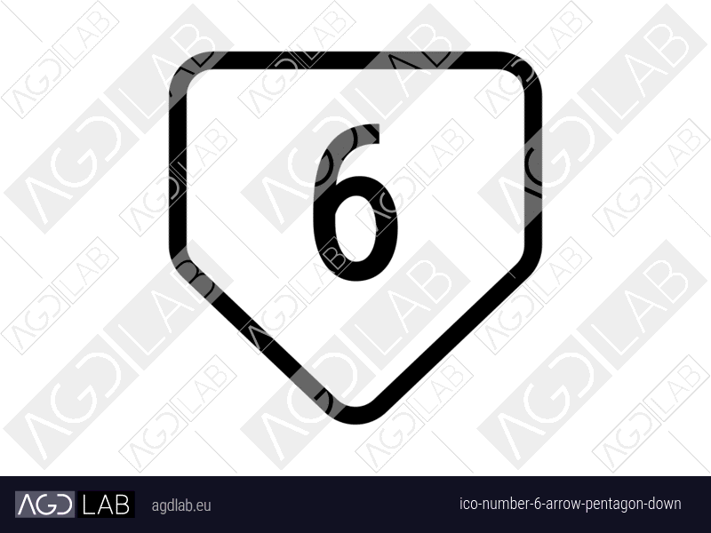 Number 6 arrow pentagon down icon