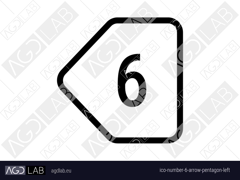 Number 6 arrow pentagon left icon