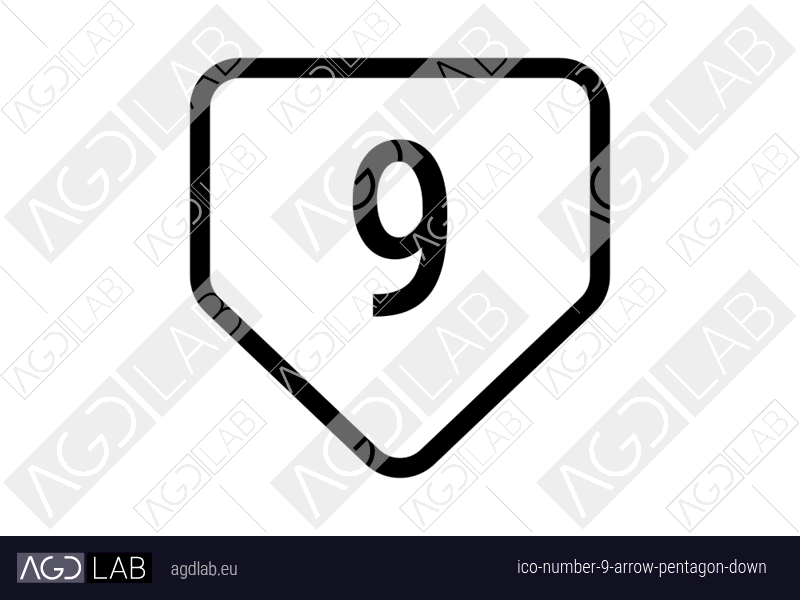 Number 9 arrow pentagon down icon