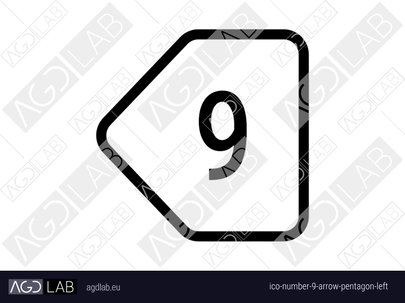 Number 9 arrow pentagon left icon