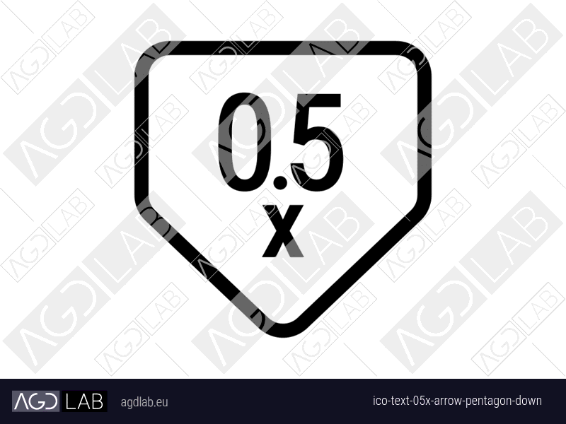 Text 0.5x arrow pentagon down icon
