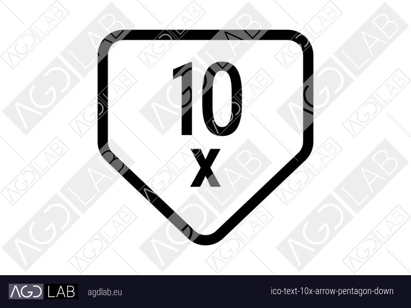 Text 10x arrow pentagon down icon