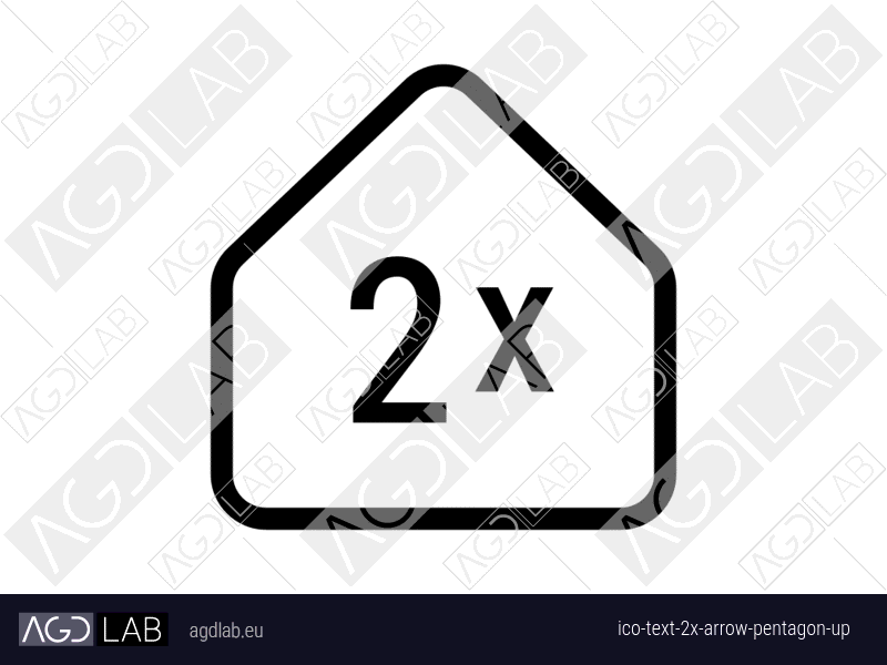 Text 2x arrow pentagon up icon