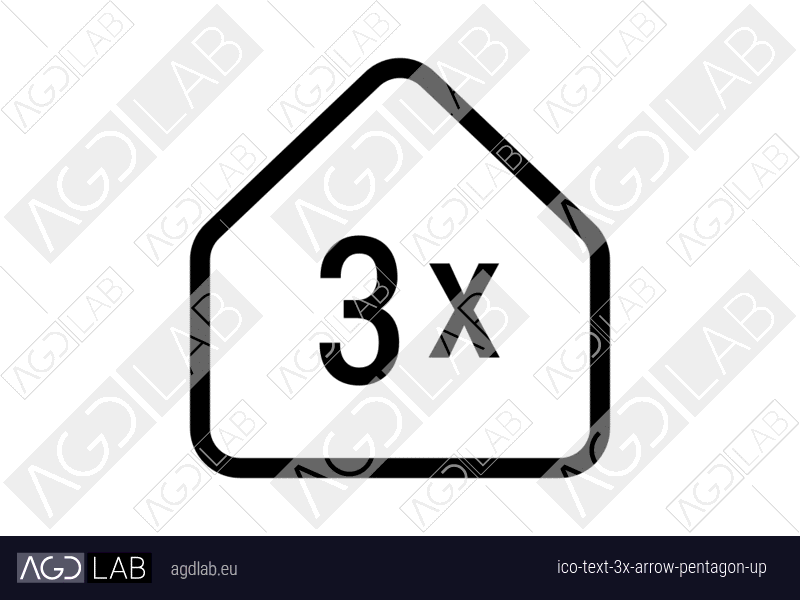 Text 3x arrow pentagon up icon