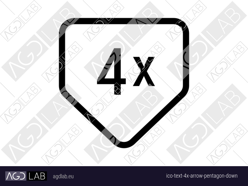 Text 4x arrow pentagon down icon