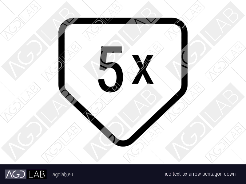 Text 5x arrow pentagon down icon