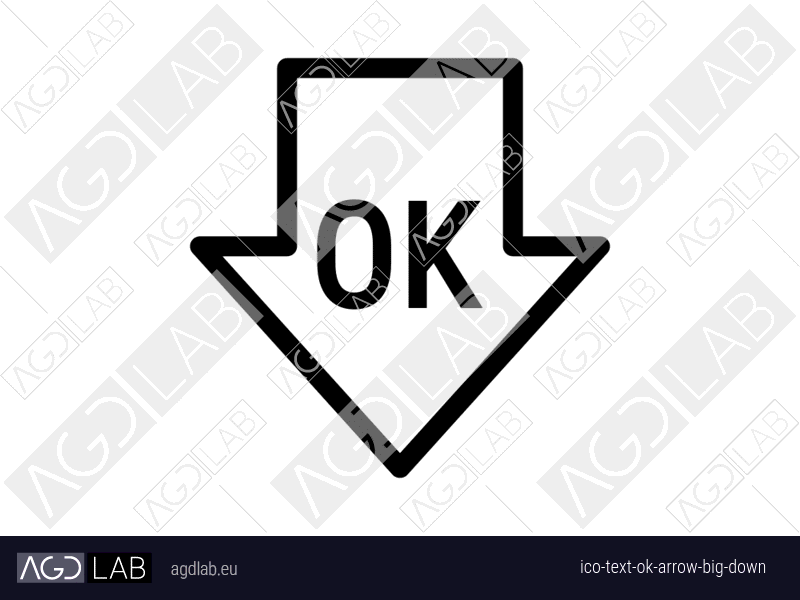 Text OK arrow big down icon