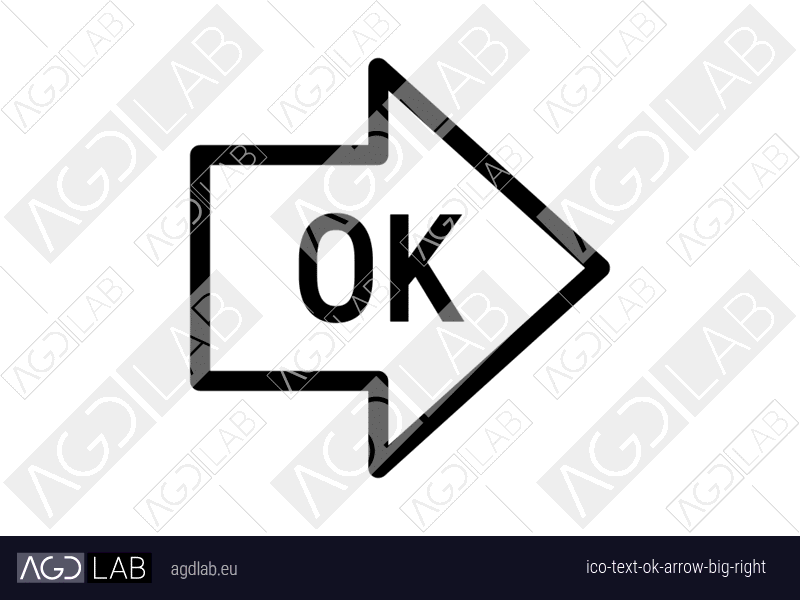 Text OK arrow big right icon