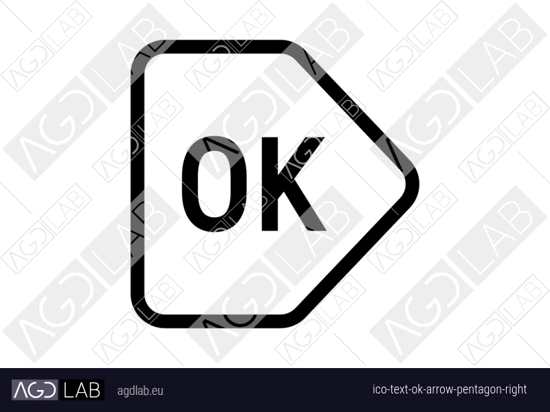 Text OK arrow pentagon right icon
