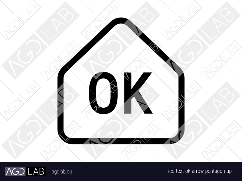 Text OK arrow pentagon up icon